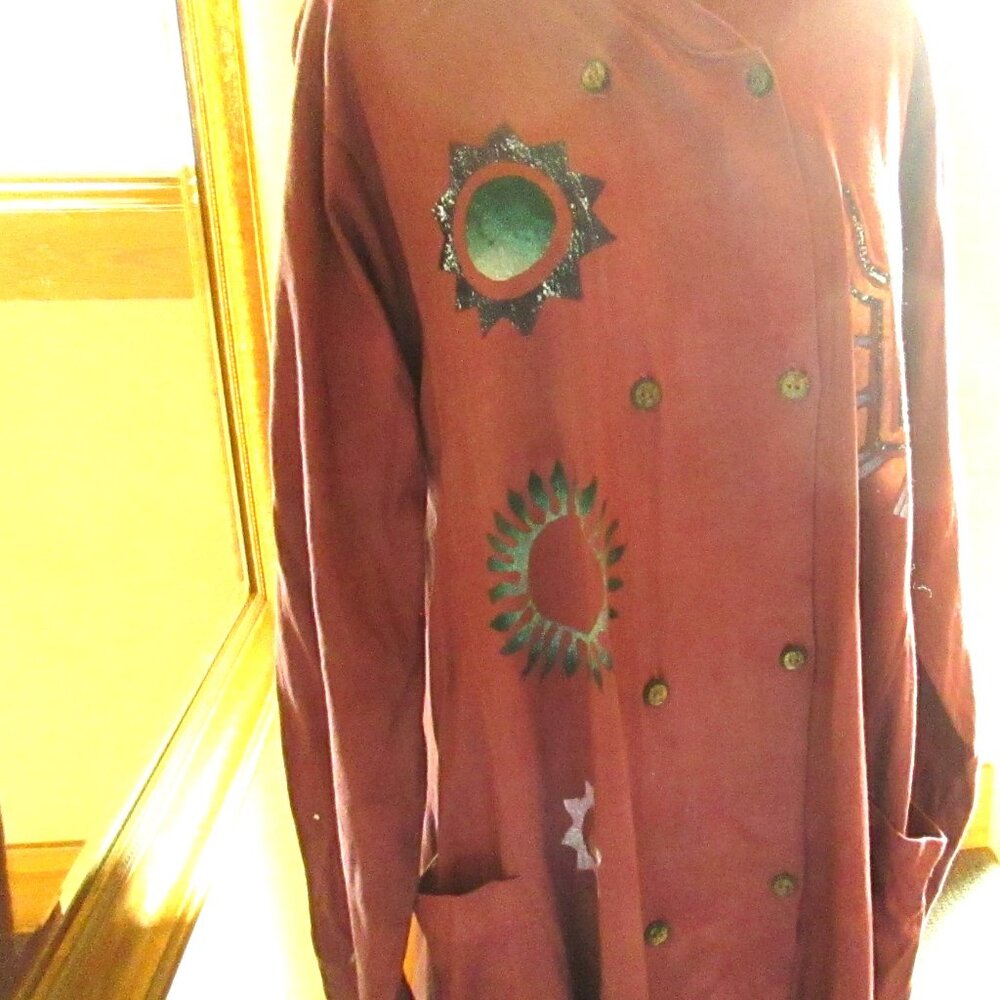 Steel Pony Long Purple Button-Down Dress with Brown Steel Pony Jacket - Picture 6 of 15